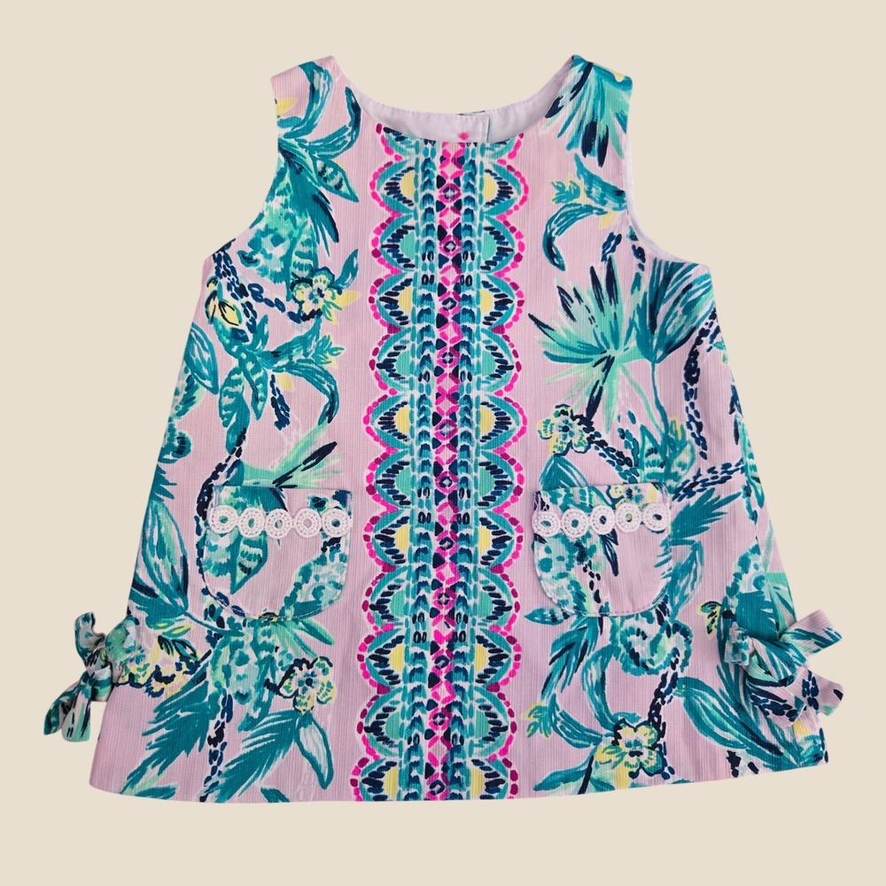 Lilly Pulitzer Baby Girls Pink Tropical Floral Corduroy Shift Dress 6-12 Months